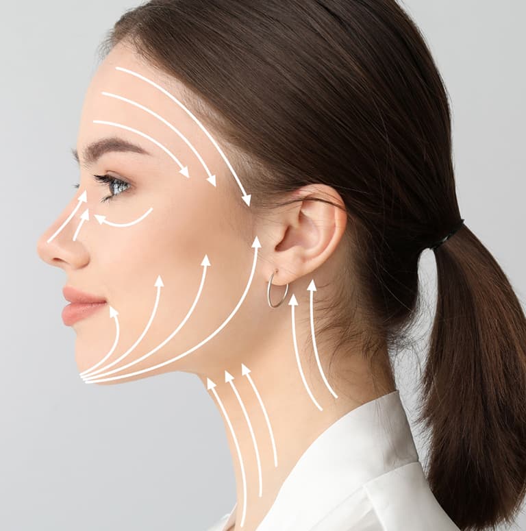 model with enhancement graphic over face